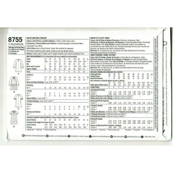 Simplicity 8755 Girls 3 to 6 Dresses Uncut Sewing Pattern - Picture 2 of 2